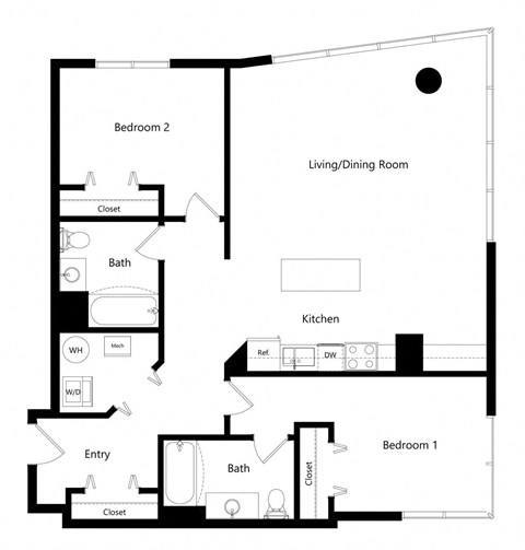 the two-bedroom Lincoln floor plan at Midtown Crossing Apartments in Omaha, NE